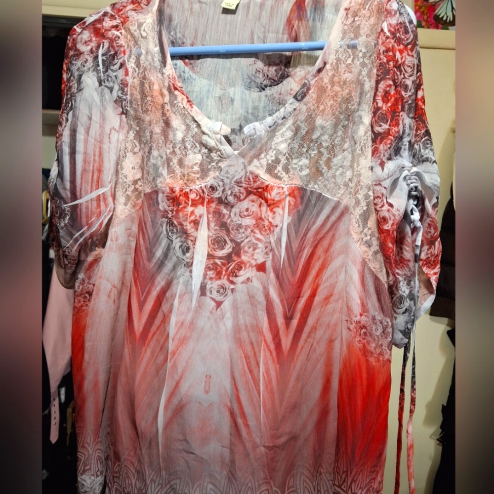 Elegant Red and Gray Women's Top